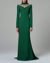 Green Mermaid Dress with Emerald Embroidery - Lydia